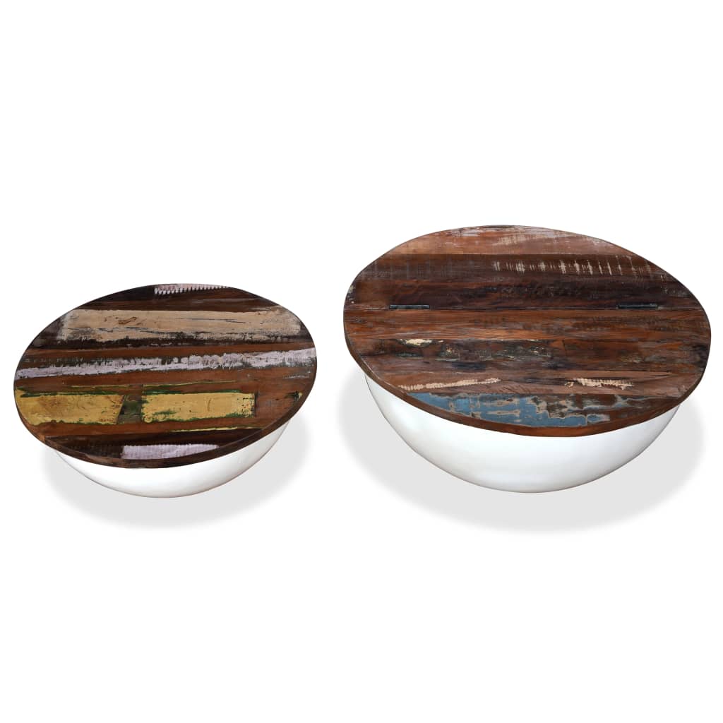 2-delige Salontafelset komvormig massief gerecycled hout wit – afbeelding 4
