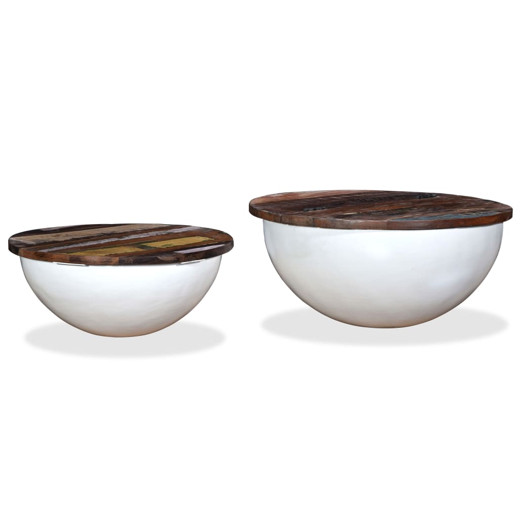 2-delige Salontafelset komvormig massief gerecycled hout wit – afbeelding 5