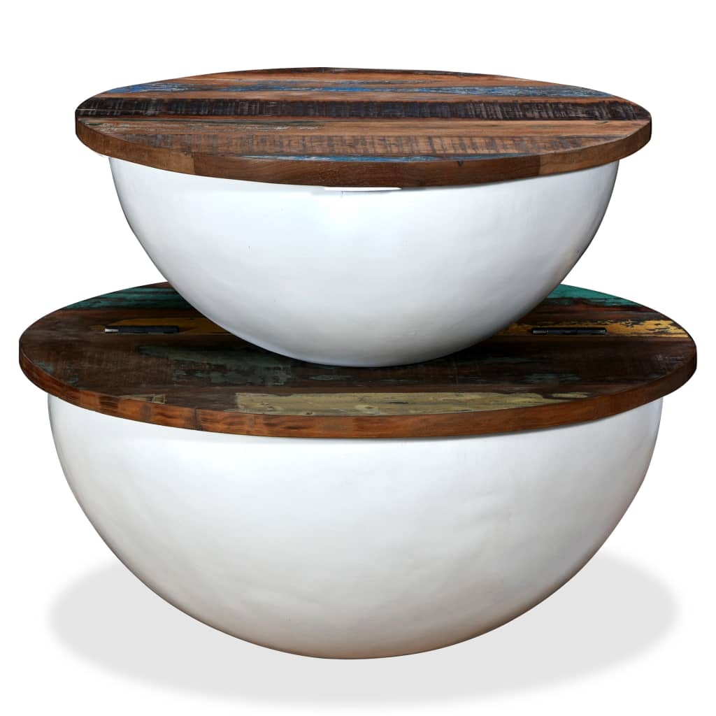 2-delige Salontafelset komvormig massief gerecycled hout wit – afbeelding 6