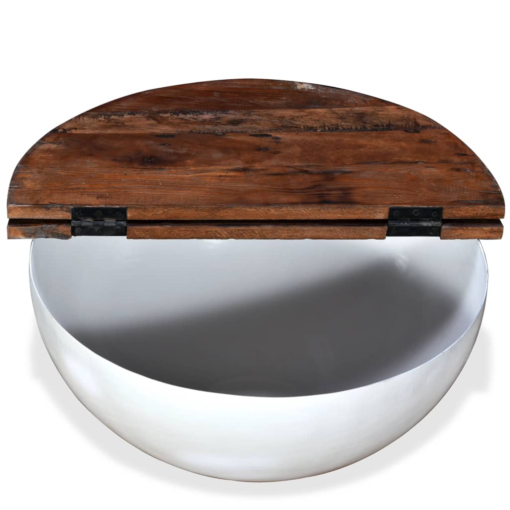 2-delige Salontafelset komvormig massief gerecycled hout wit – afbeelding 7
