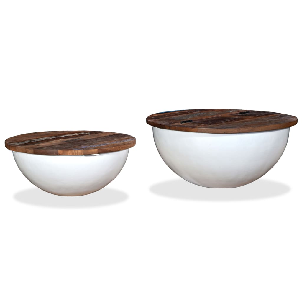 2-delige Salontafelset komvormig massief gerecycled hout wit – afbeelding 9