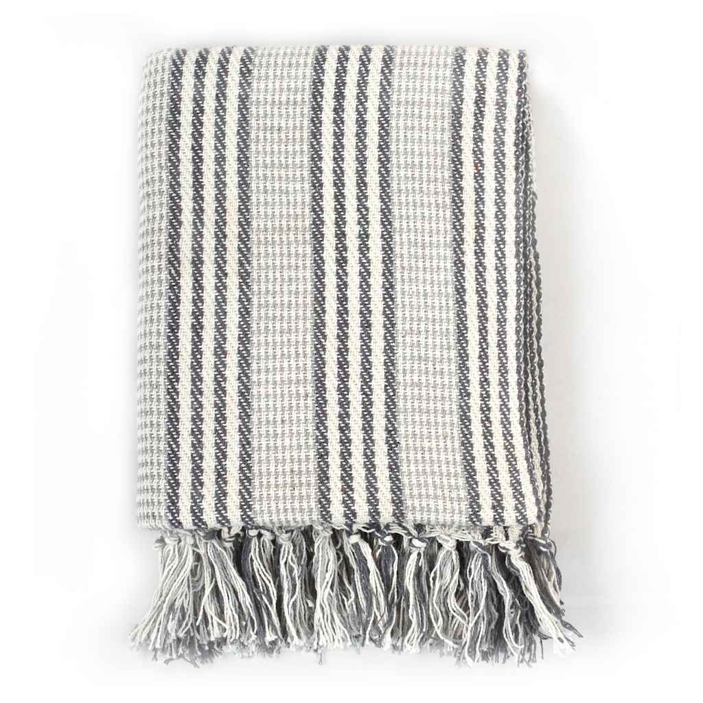 Plaid strepen 125x150 cm katoen grijs en wit – afbeelding 2