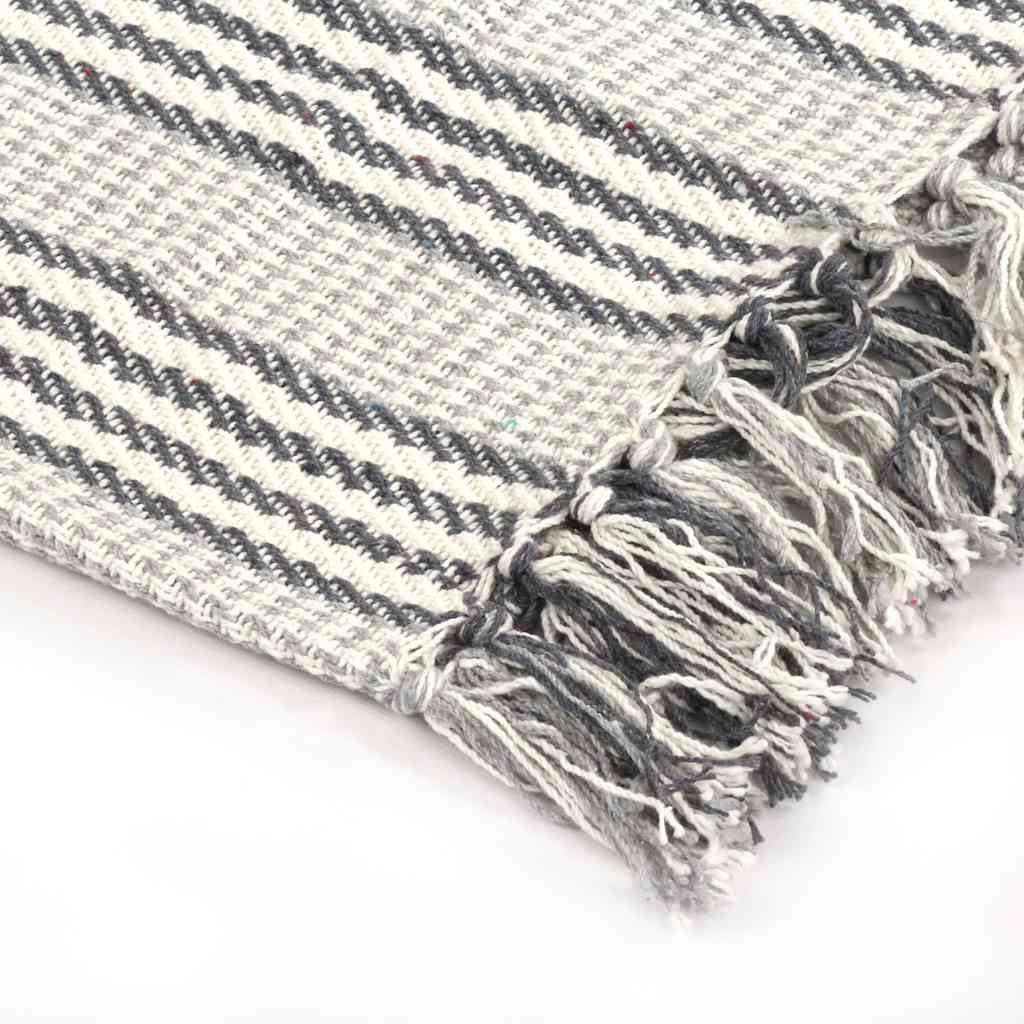 Plaid strepen 125x150 cm katoen grijs en wit – afbeelding 4