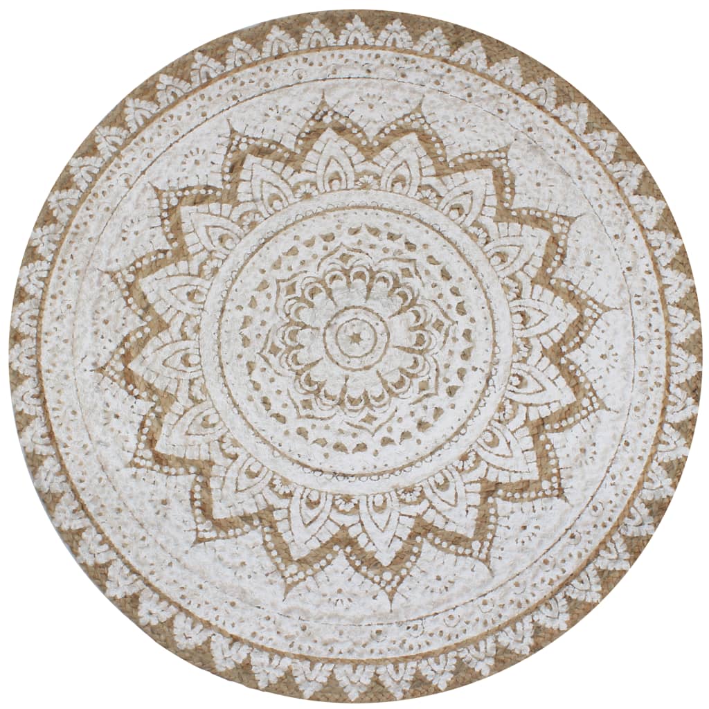 Tapijt met print rond 120 cm gevlochten jute – afbeelding 1