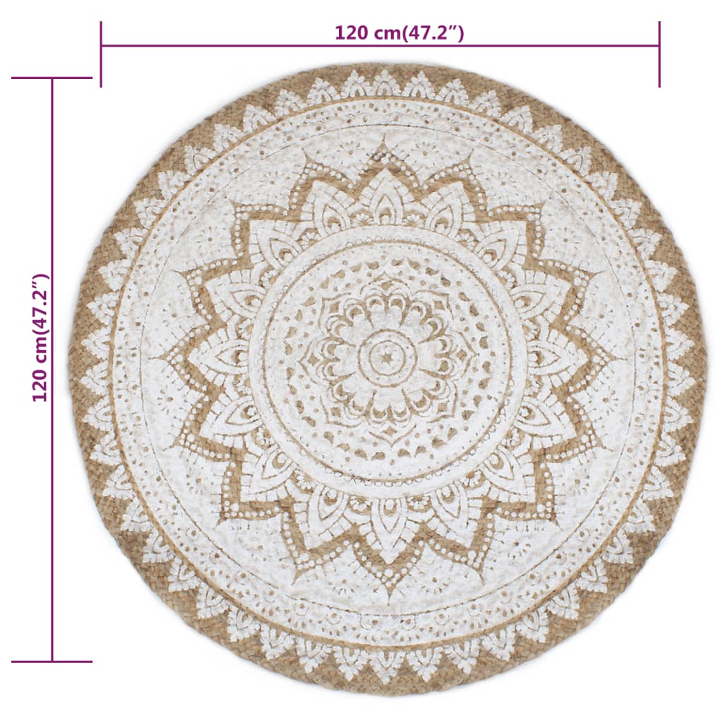 Tapijt met print rond 120 cm gevlochten jute – afbeelding 6