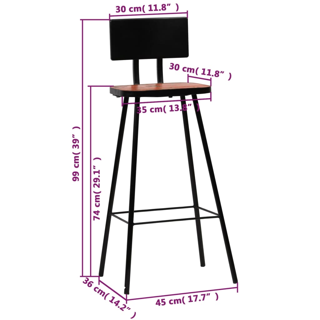 Barkrukken 4 st massief gerecycled hout – afbeelding 12
