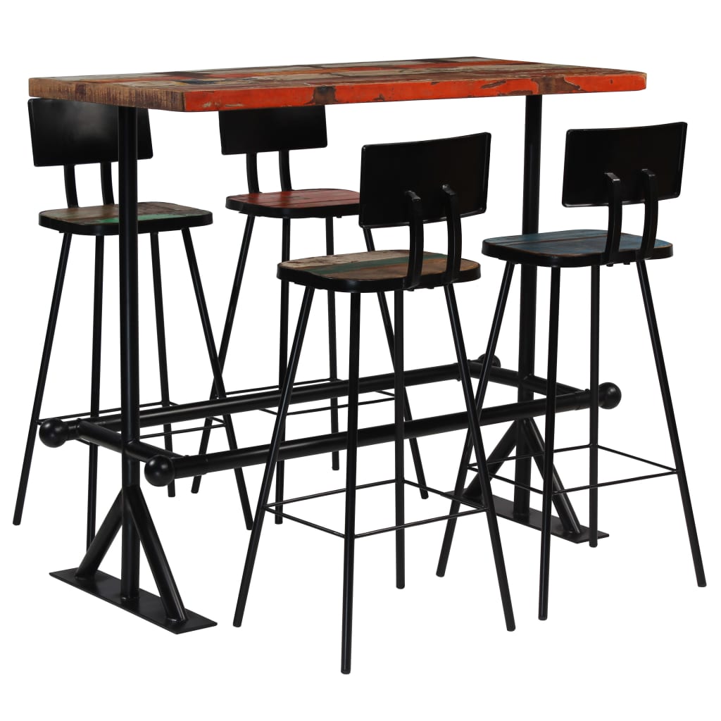 5-delige Barset massief gerecycled hout meerkleurig – afbeelding 1