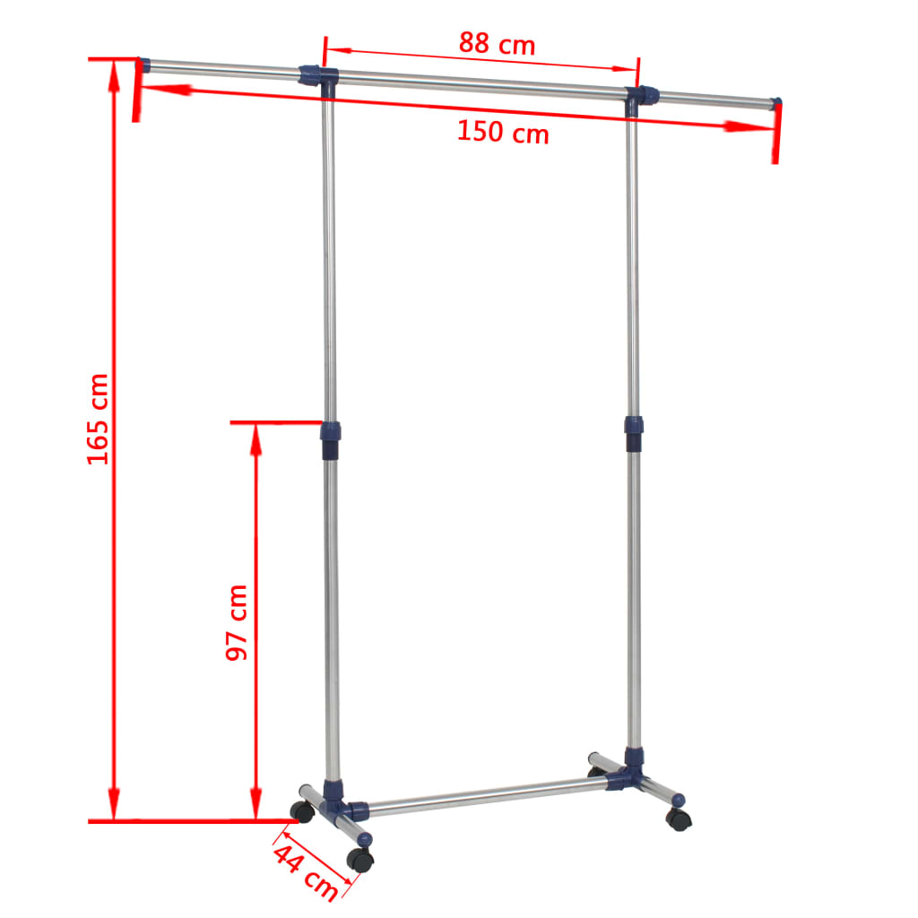 Kledingrek verstelbaar 165x44x150 cm roestvrij staal zilver – afbeelding 8