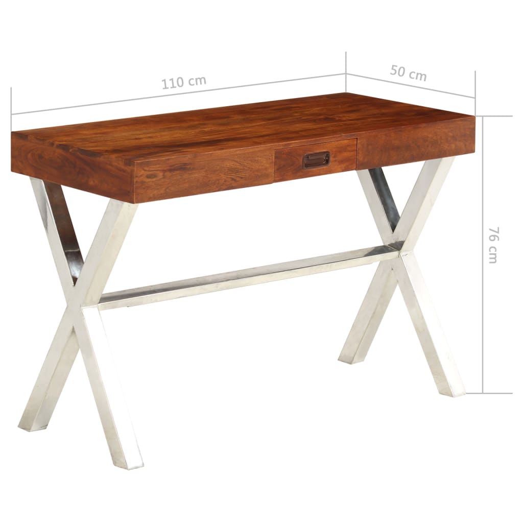 Bureau 110x50x76 cm massief acaciahout en honingafwerking – afbeelding 9