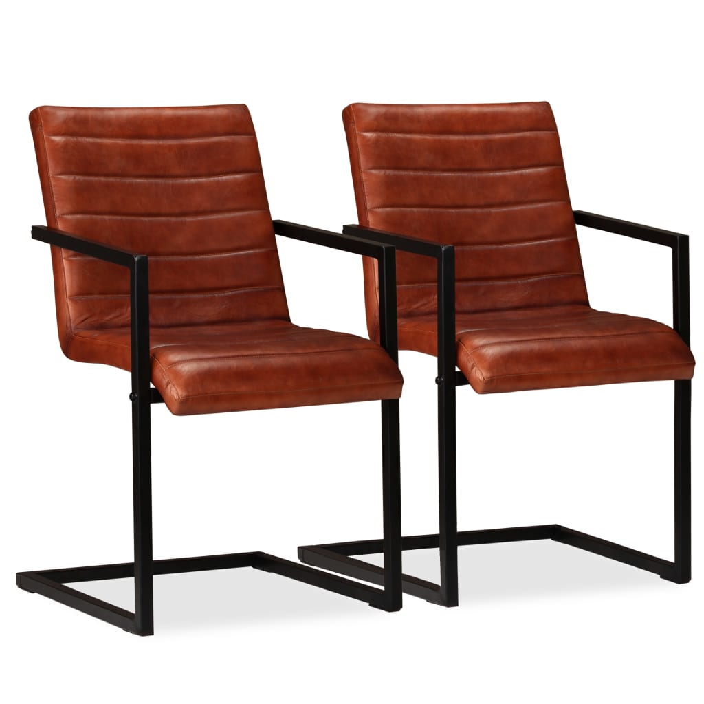 Eetkamerstoelen 2 st echt leer bruin