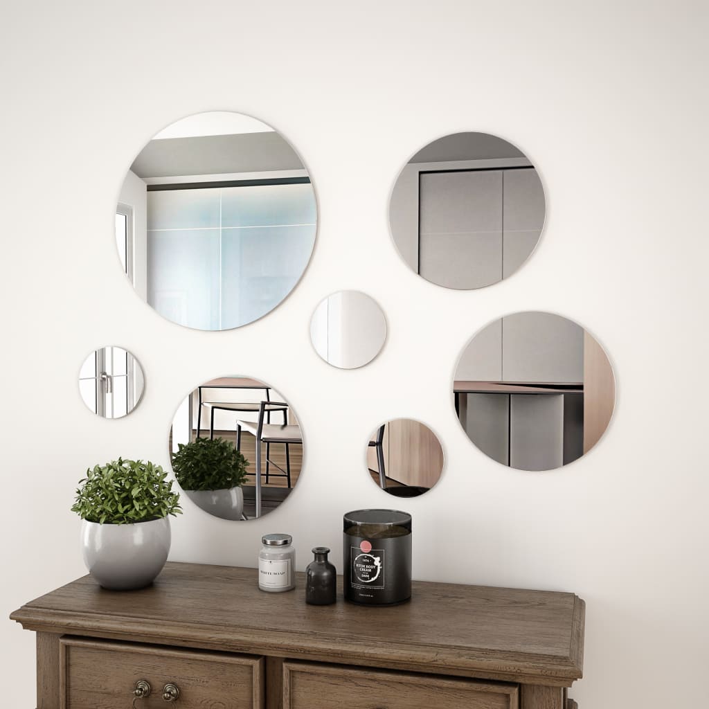 Wandspiegelset rond glas 7-delig