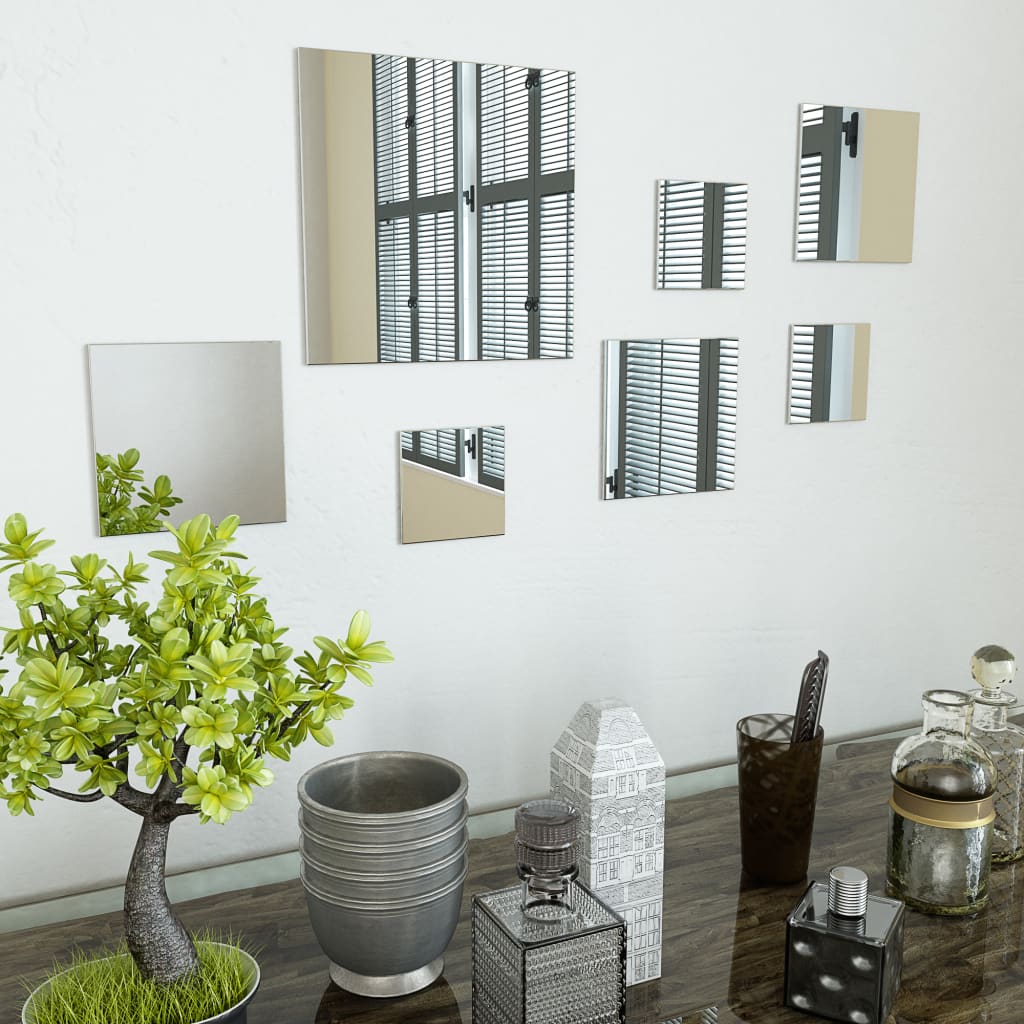 Wandspiegels vierkant glas 7 st