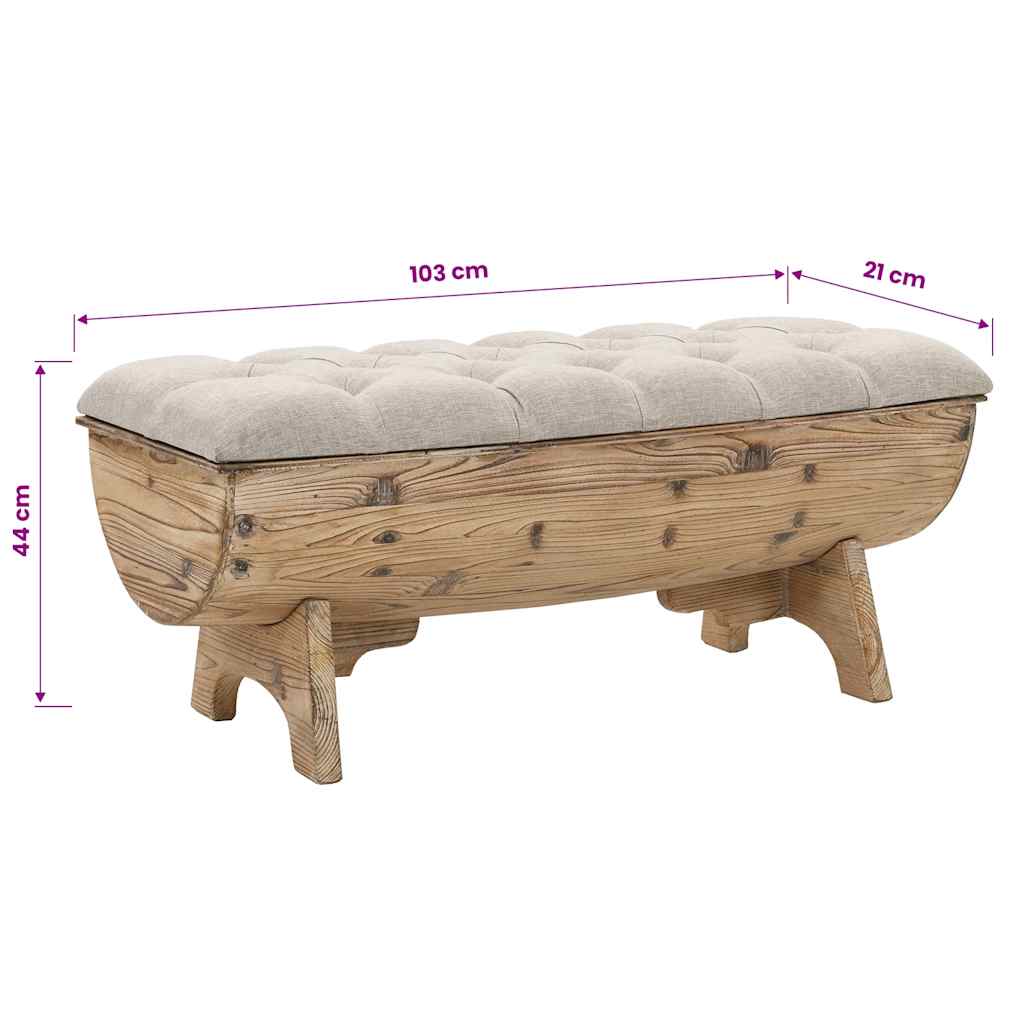 Opbergbankje 103x51x44 cm massief hout en stof – afbeelding 10