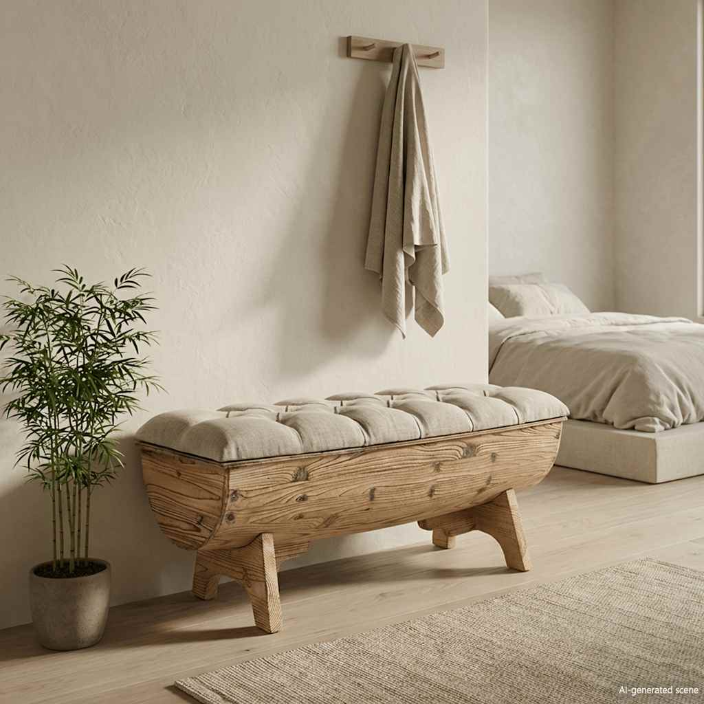Opbergbankje 103x51x44 cm massief hout en stof – afbeelding 3