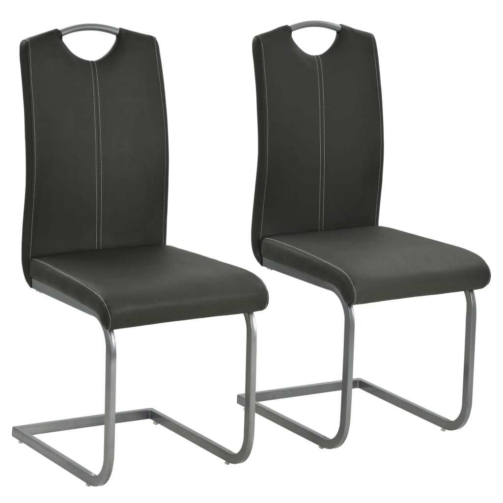 Eetkamerstoelen 2 st kunstleer grijs – afbeelding 1