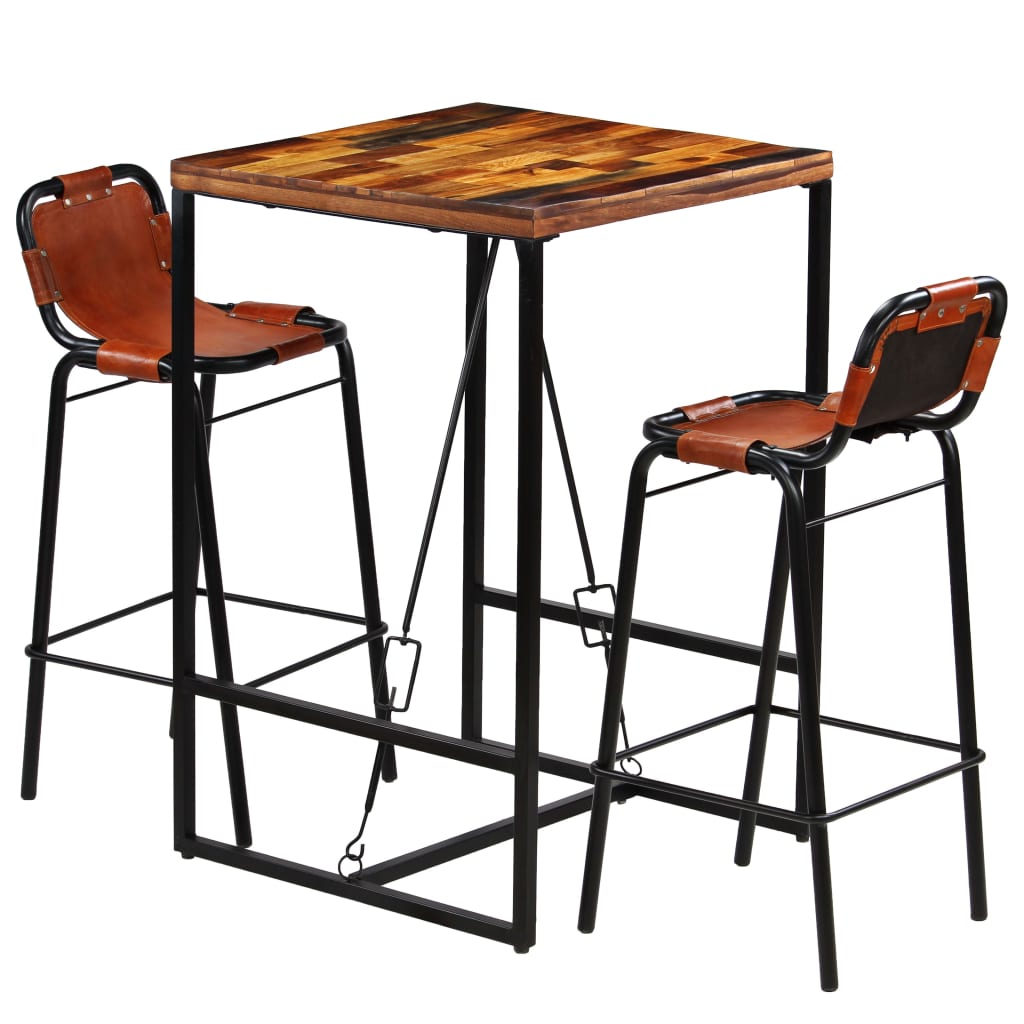 3-delige Barset massief gerecycled hout en echt geitenleer – afbeelding 1