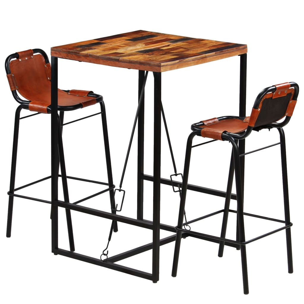 3-delige Barset massief gerecycled hout en echt geitenleer – afbeelding 11