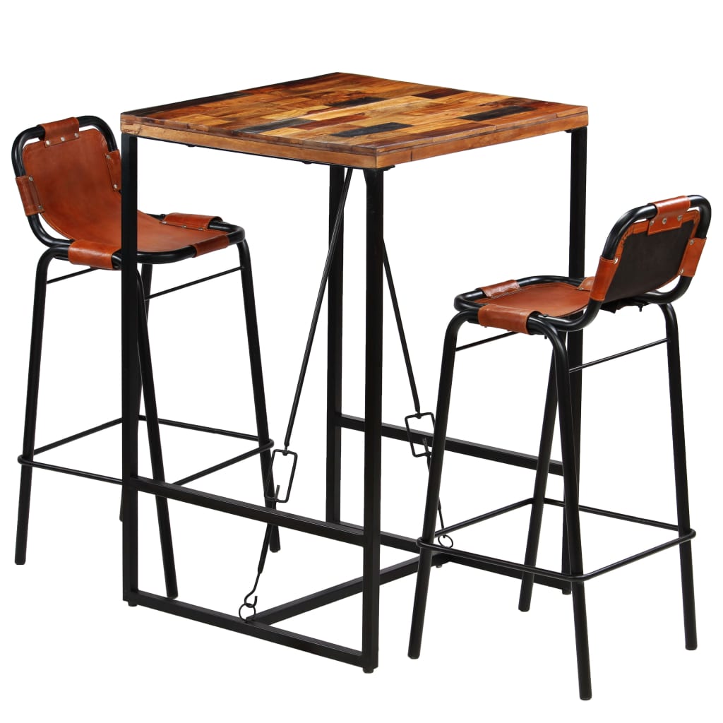 3-delige Barset massief gerecycled hout en echt geitenleer – afbeelding 12