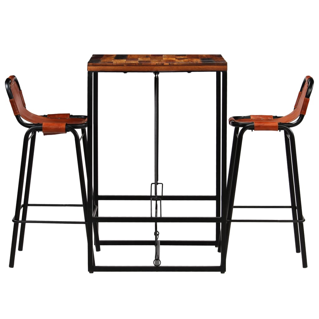 3-delige Barset massief gerecycled hout en echt geitenleer – afbeelding 2