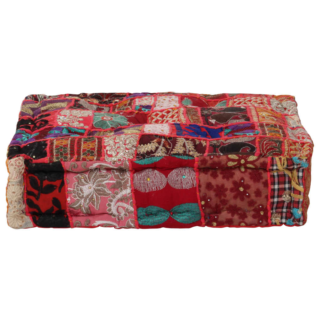 Poef patchwork vierkant handgemaakt 50x50x12 cm katoen rood – afbeelding 1
