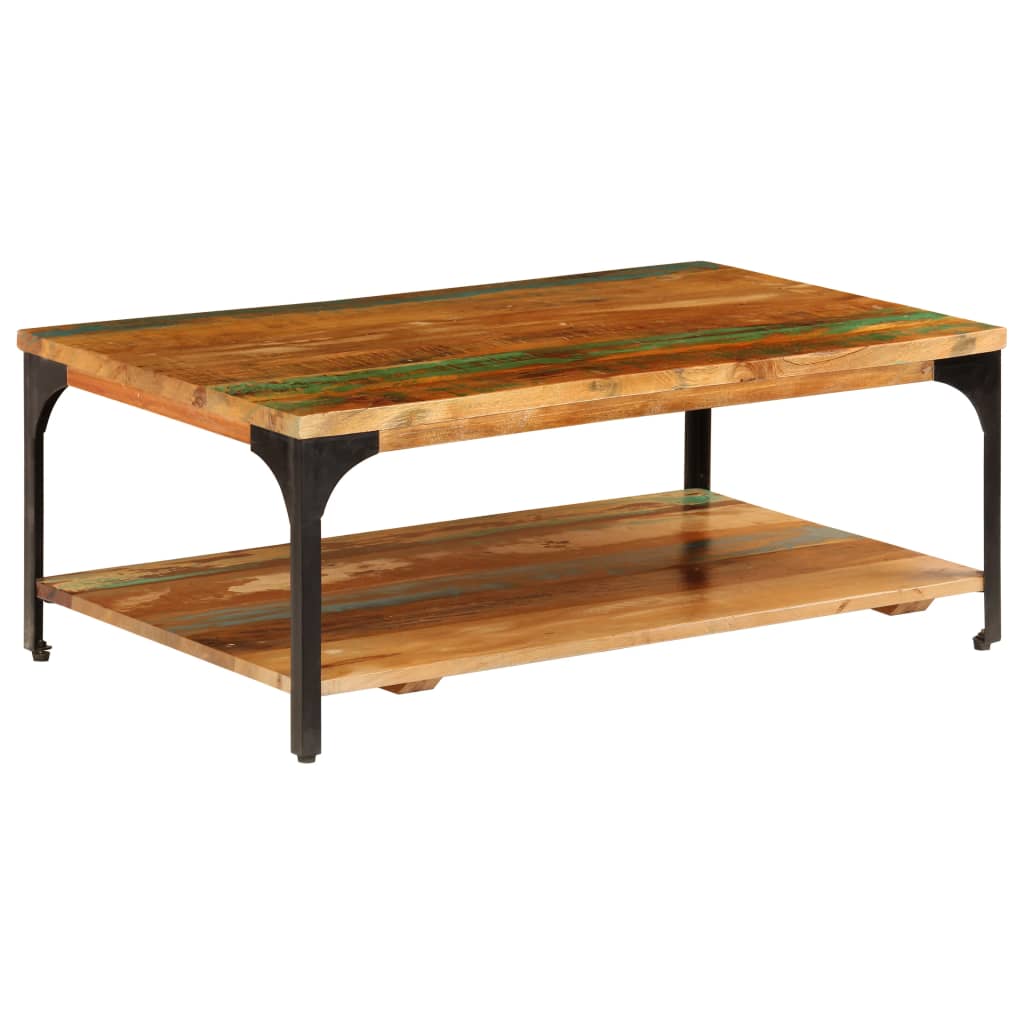 Salontafel met schap 100x60x35 cm massief gerecycled hout – afbeelding 1