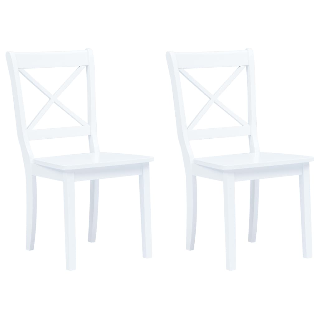 Eetkamerstoelen 2 st massief rubberwood wit