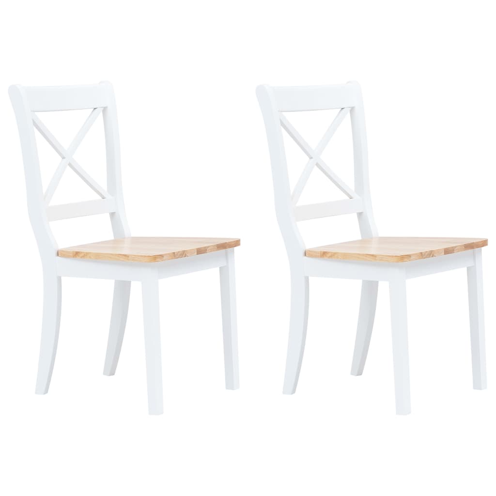 Eetkamerstoelen 2 st massief rubberwood naturel en wit