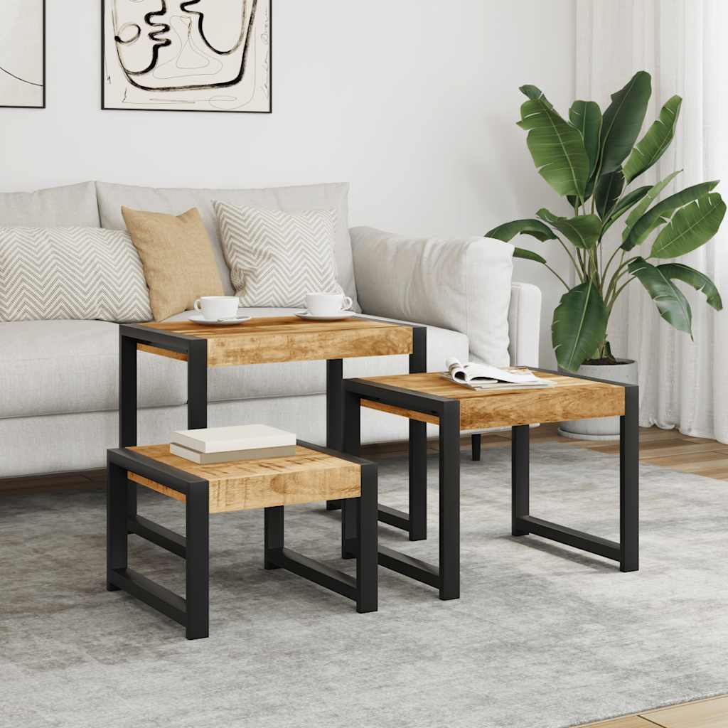 3-delige Tafeltjesset massief mangohout – afbeelding 1