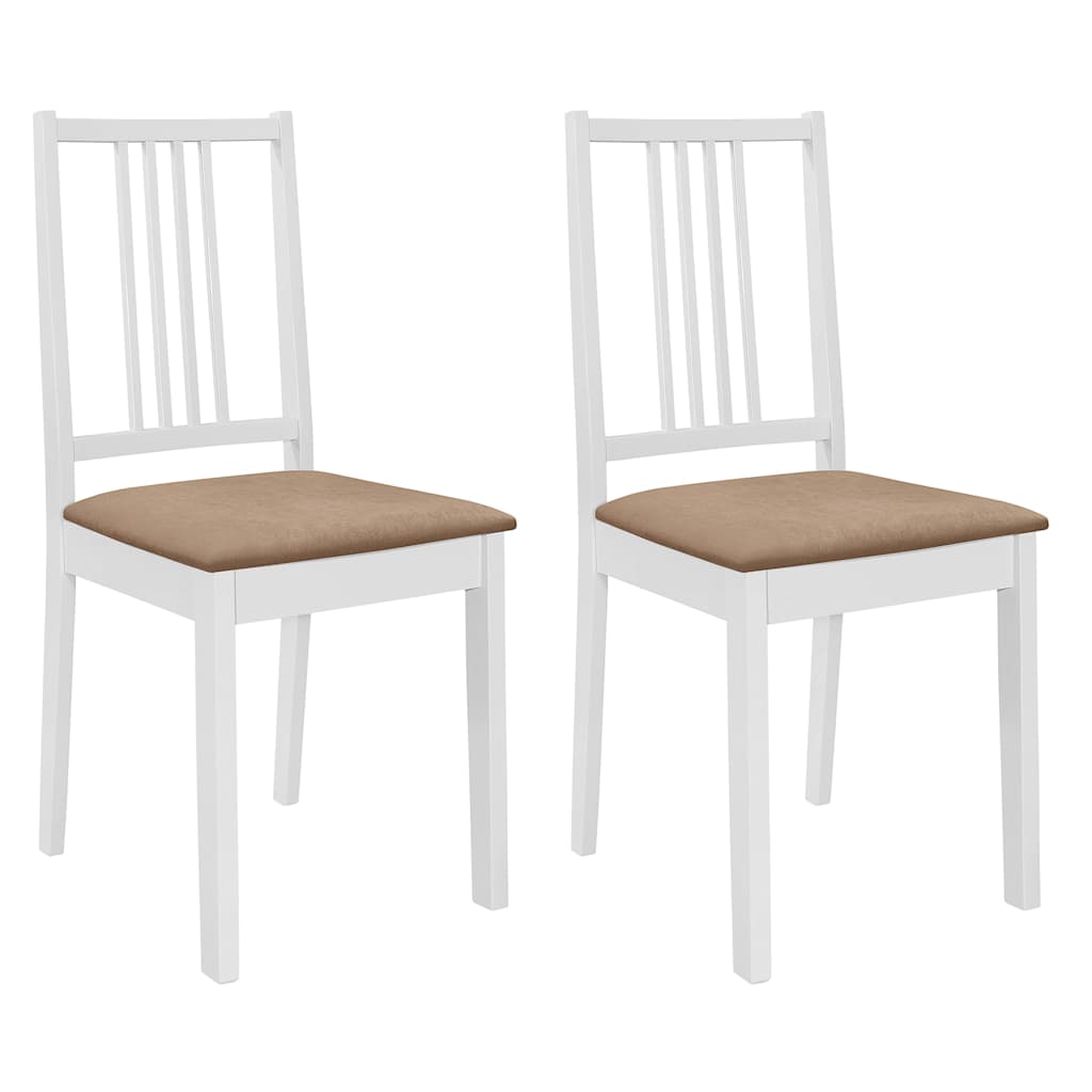 Eetkamerstoelen met kussens 2 st massief hout wit