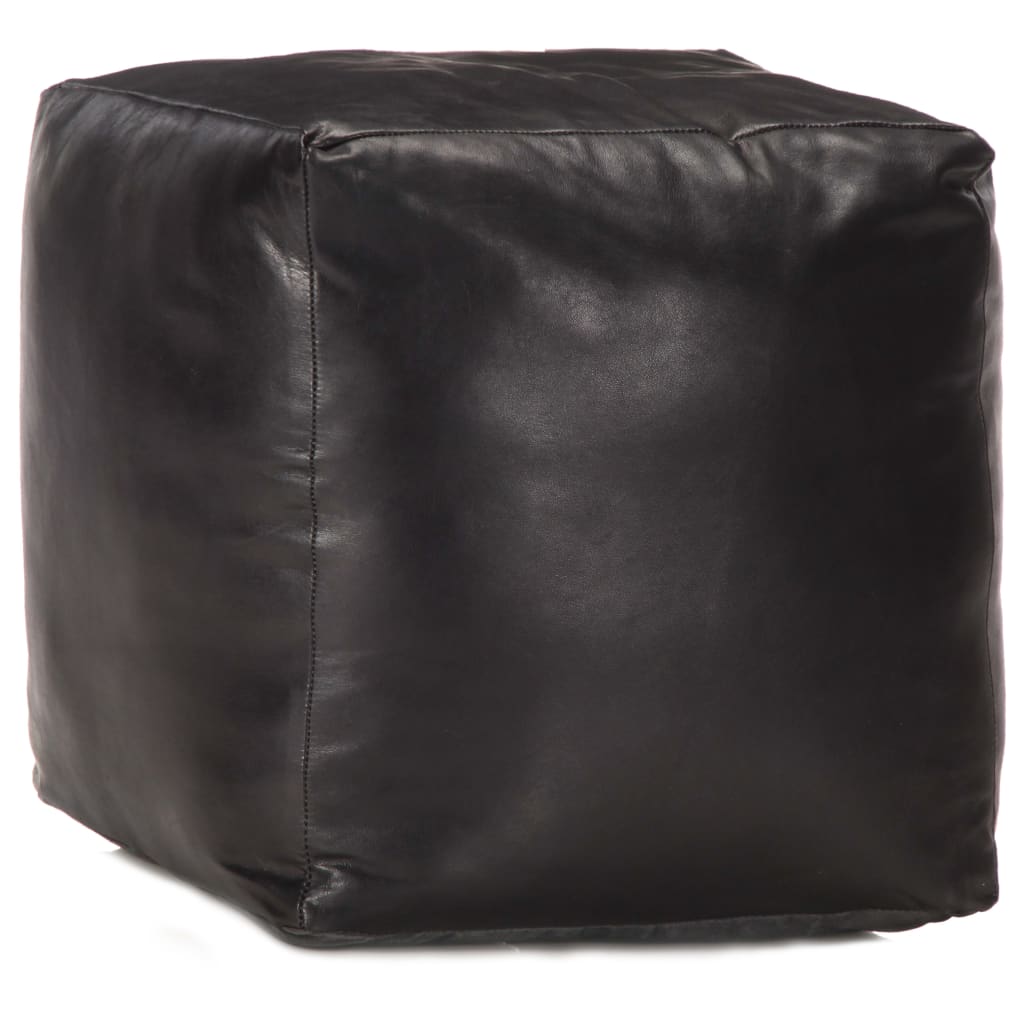 Poef 40x40x40 cm echt geitenleer zwart – afbeelding 1