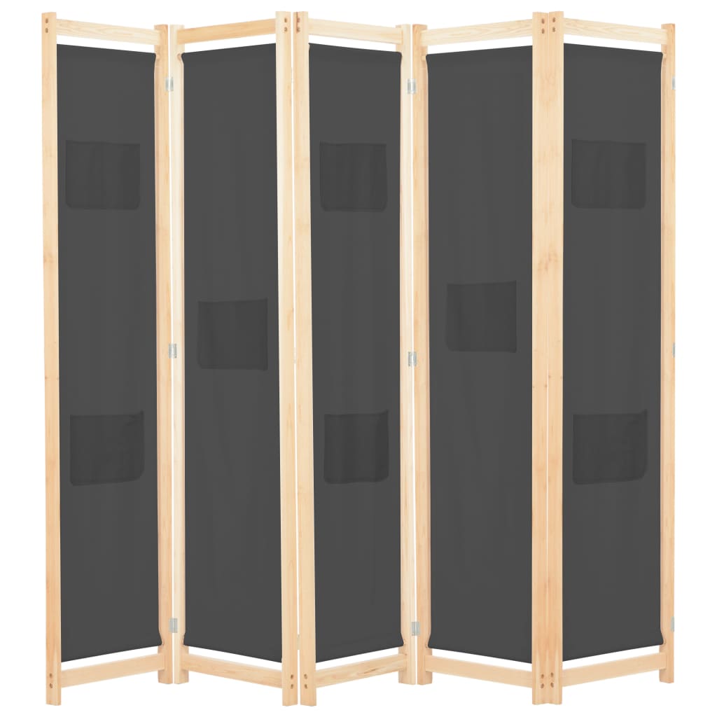 Kamerscherm met 5 panelen 200x170x4 cm stof grijs