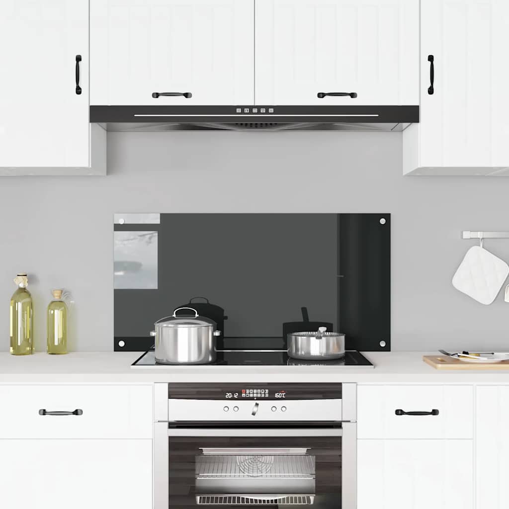 Spatscherm keuken 100x50 cm gehard glas zwart