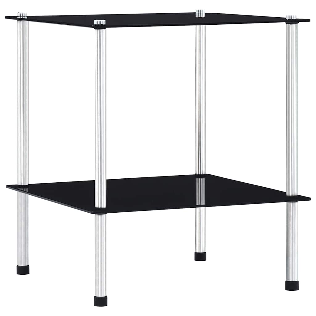 Kastje 2-laags 40x40x47 cm gehard glas zwart
