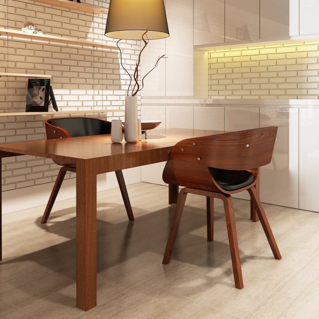 Eetkamerstoelen 2 st gebogen hout en kunstleer bruin – afbeelding 1