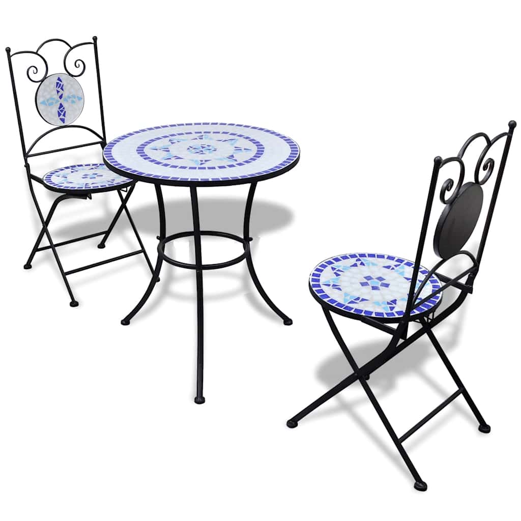 3-delige Bistroset keramische tegel blauw en wit – afbeelding 1