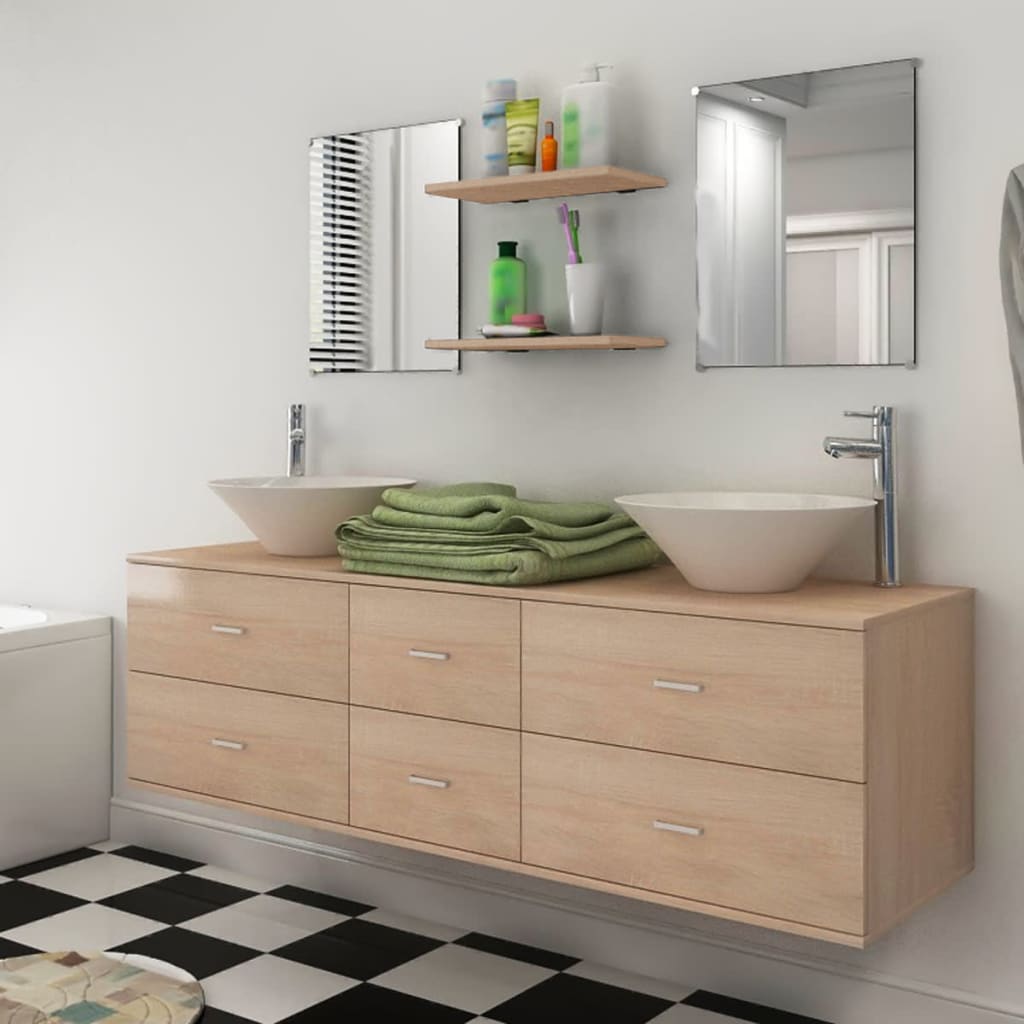Badkamermeubelset met wasbak beige 7-delig