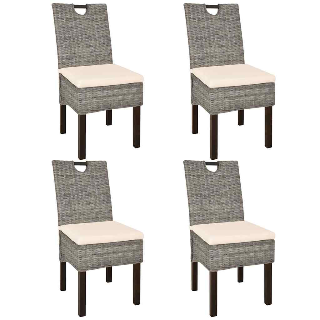 Eetkamerstoel 4 st kubu rattan mangohout – afbeelding 1
