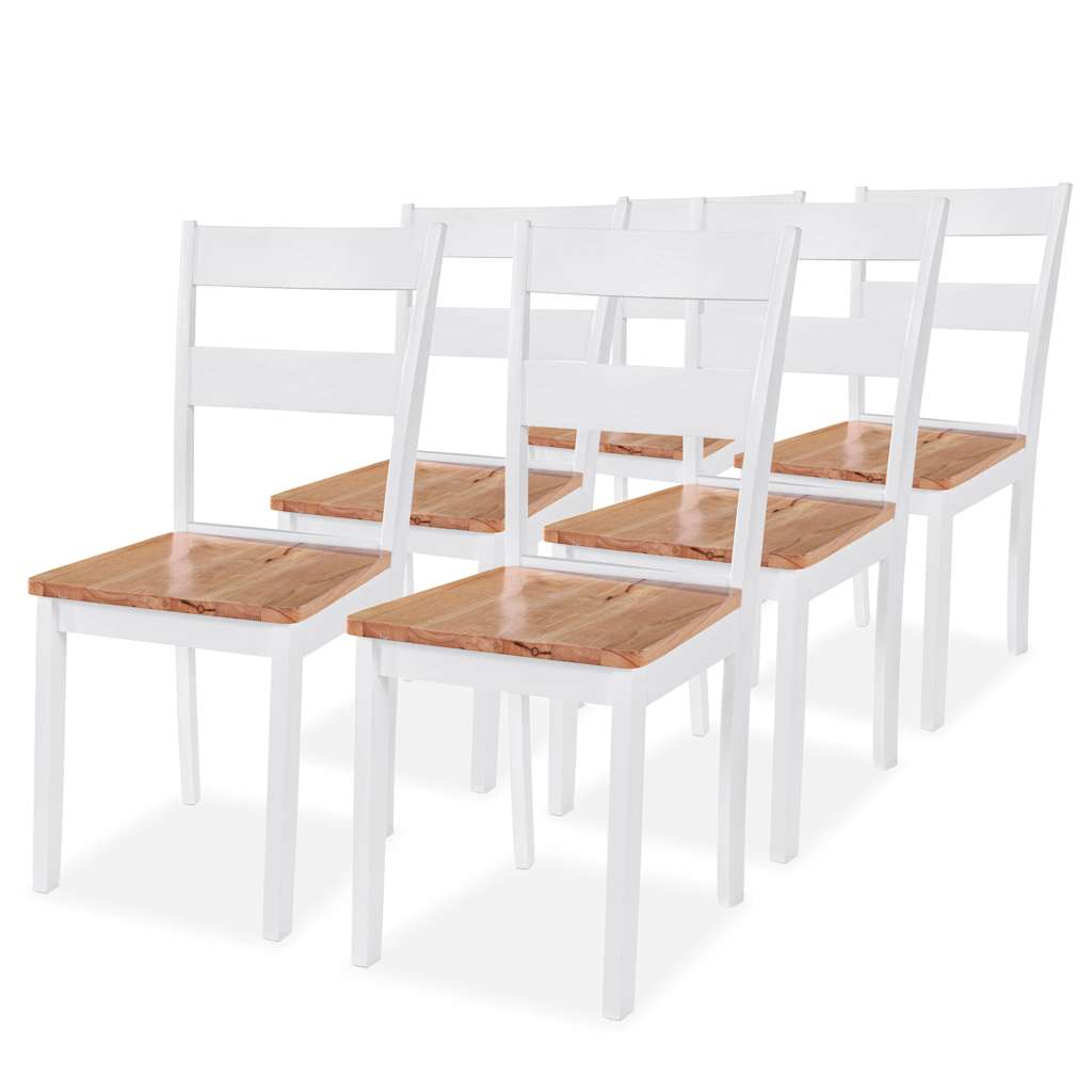 Eetkamerstoelen 6 st massief rubberwood wit – afbeelding 1