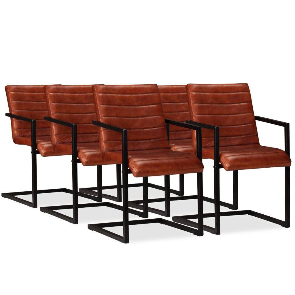 Eetkamerstoelen 6 st echt leer bruin
