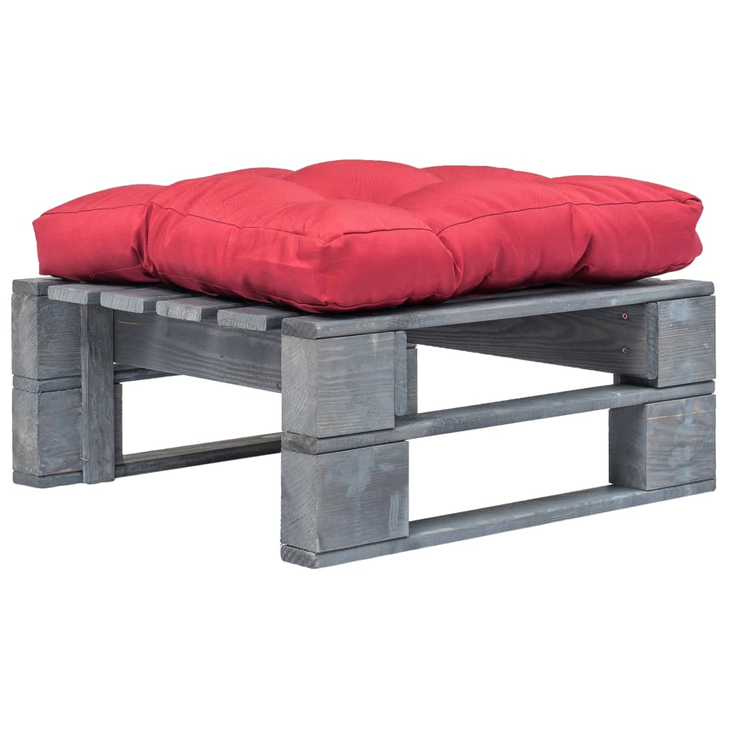 Tuinhocker met rood kussen pallet hout grijs