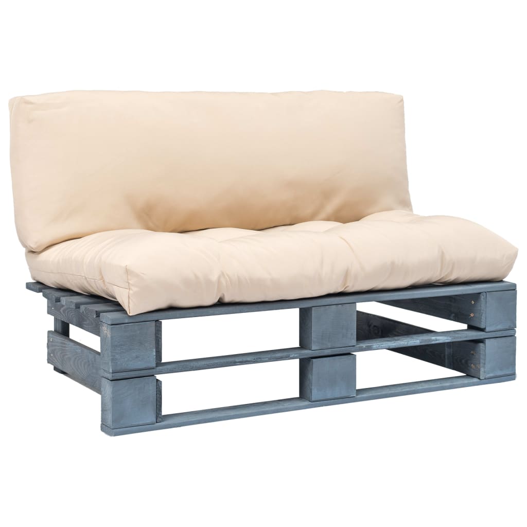 Tuinbank pallet met zandkleurige kussens grenenhout – afbeelding 1