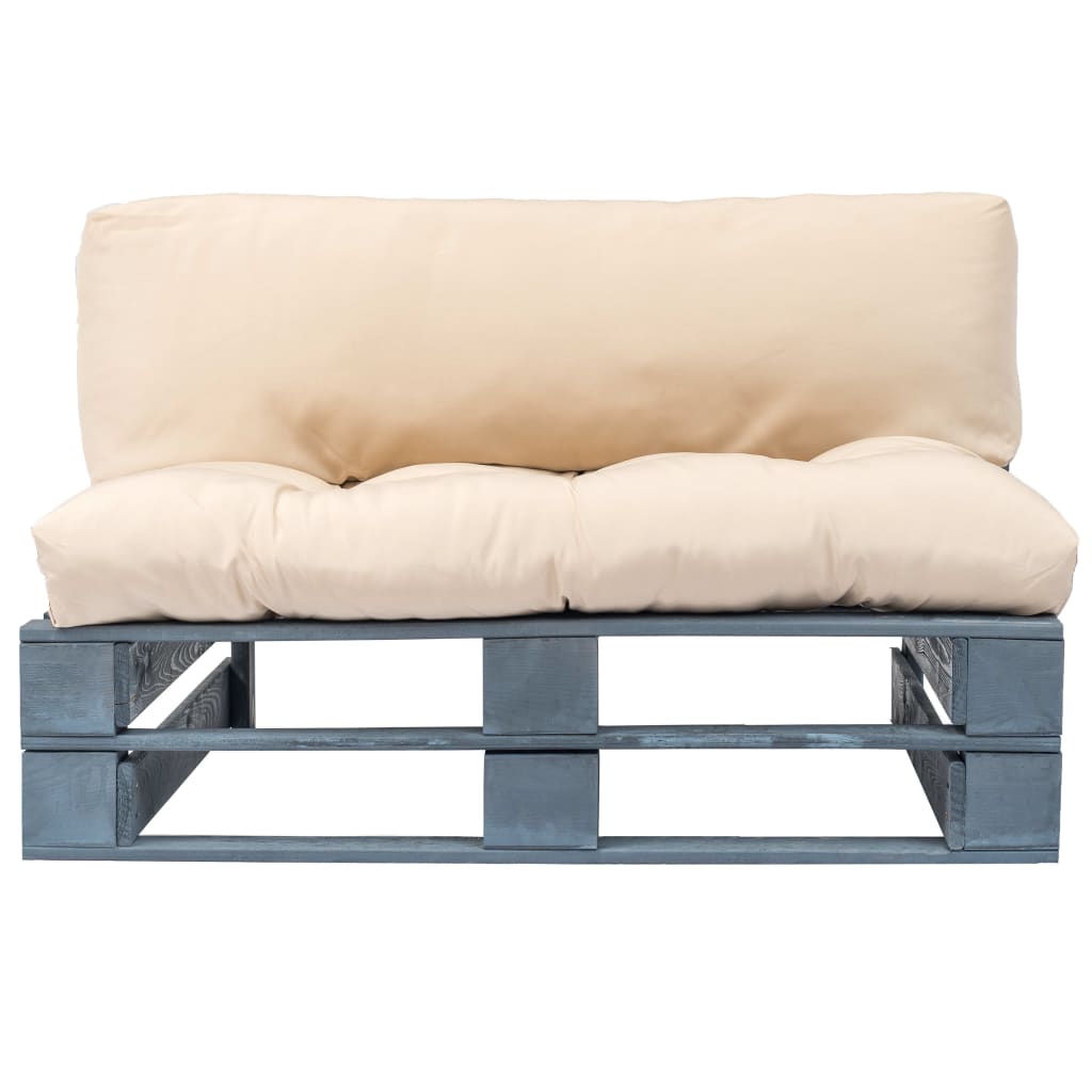 Tuinbank pallet met zandkleurige kussens grenenhout – afbeelding 2