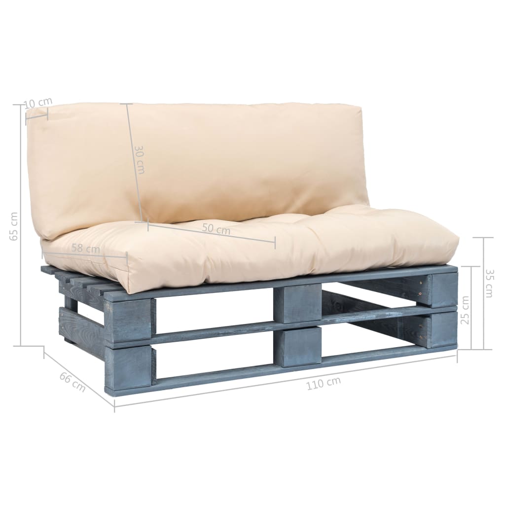 Tuinbank pallet met zandkleurige kussens grenenhout – afbeelding 7