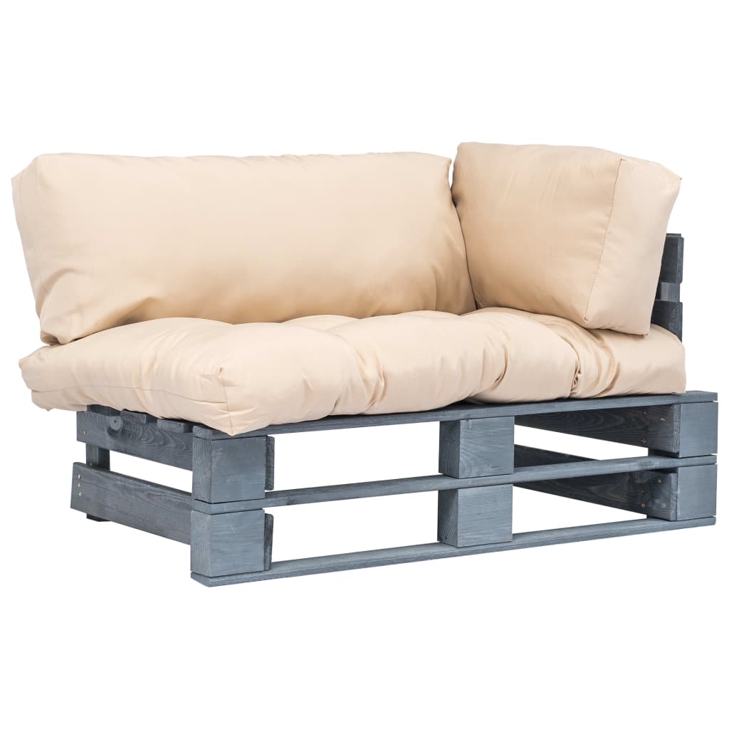 Tuinbank pallet met zandkleurige kussens grenenhout – afbeelding 1