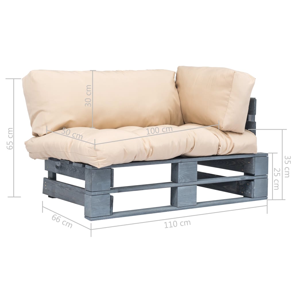 Tuinbank pallet met zandkleurige kussens grenenhout – afbeelding 7