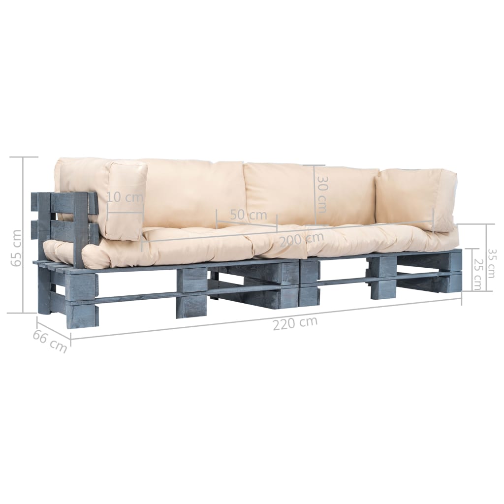 2-delige Tuinbankenset pallet met zandkleur kussens grenenhout – afbeelding 5