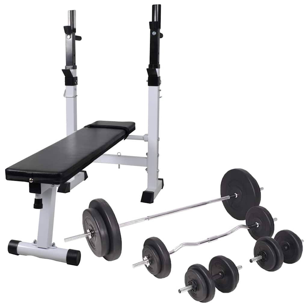 Trainingsbank met gewichtenrek en halterset 90 kg