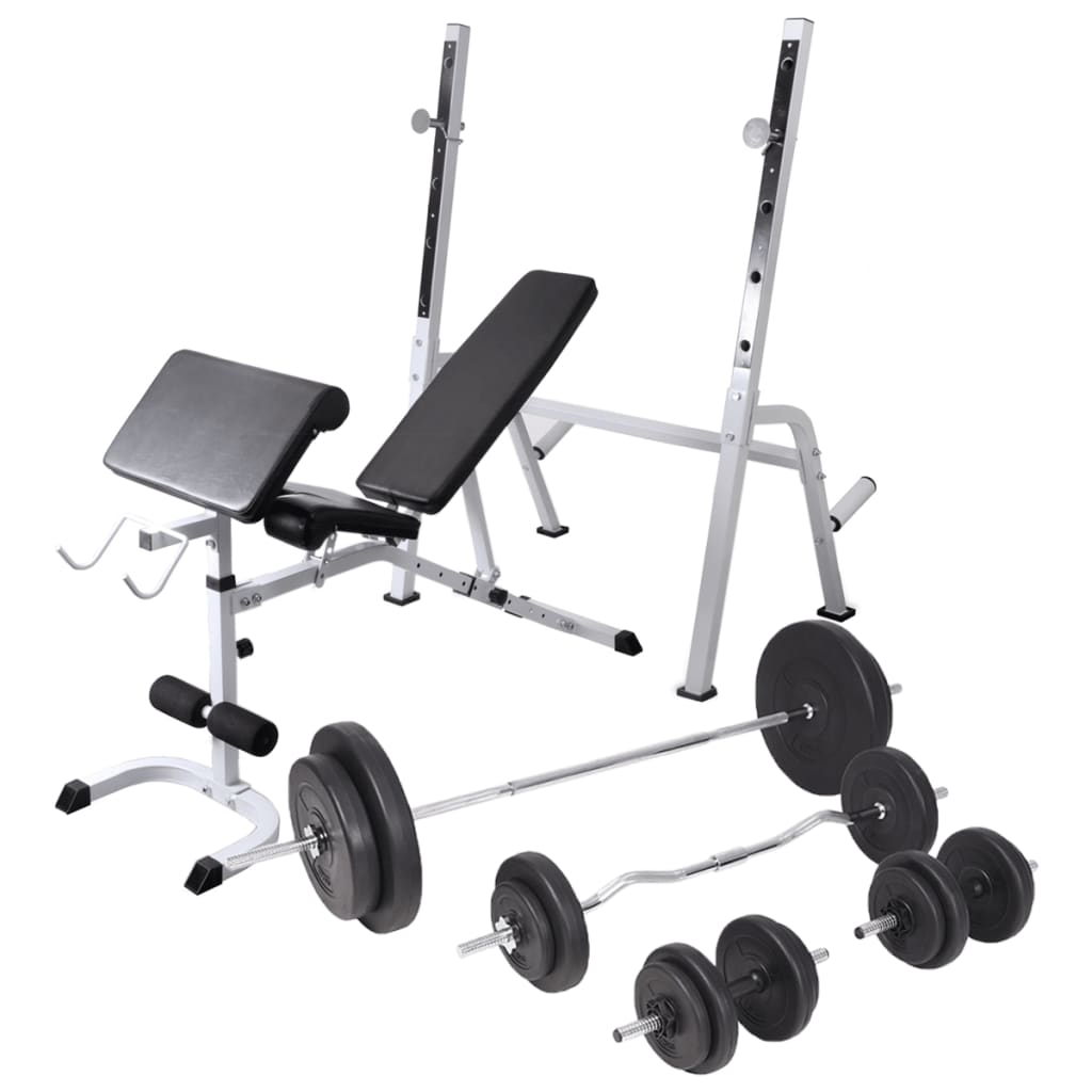 Trainingsbank met gewichtenrek en halterset 90 kg