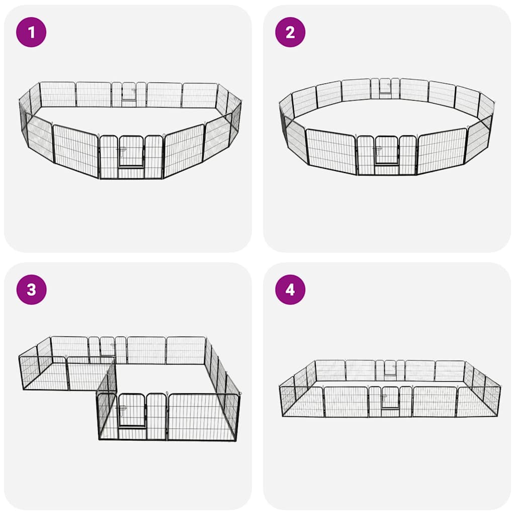 Hondenren met 16 panelen 60x80 cm staal zwart – afbeelding 4