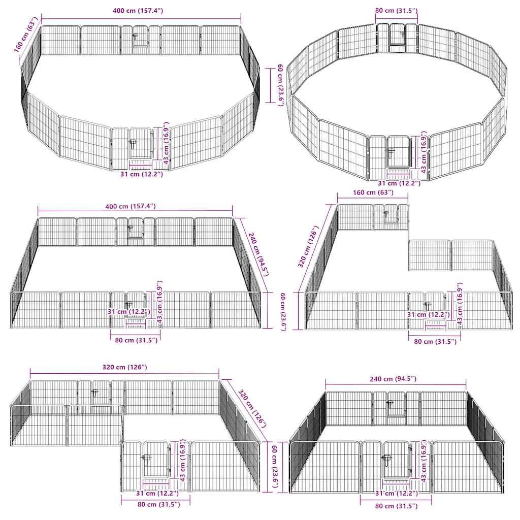 Hondenren met 16 panelen 60x80 cm staal zwart – afbeelding 7